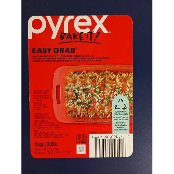 Pyrex Easy Grab Glass Casserole Baking Dish 3qt. 13x9x2 W/Blue Lid New - Picture 8 of 8